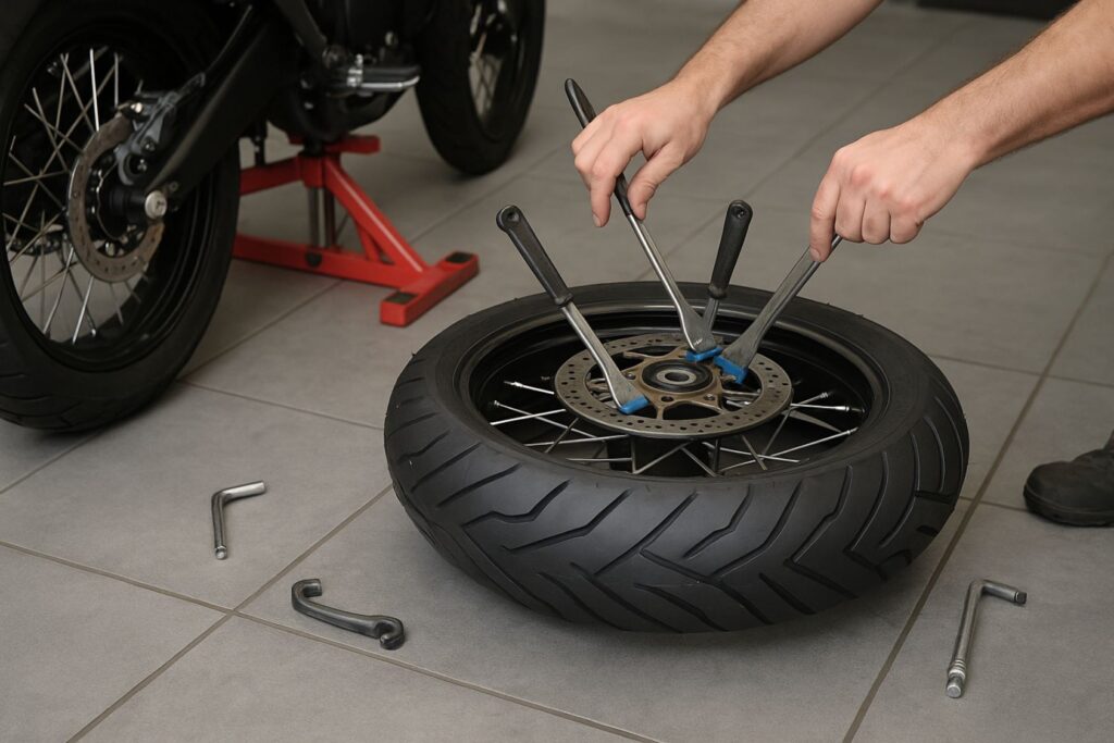 changer les pneus d'une moto